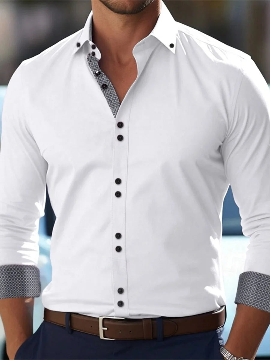 New men's button-down business casual shirt - long-sleeved lapel summer shirt - stylish and elegant casual top